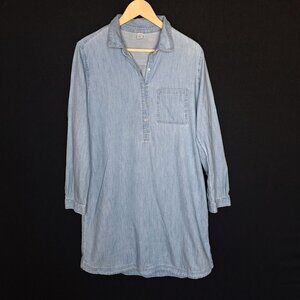 💙 Old Navy 100% Cotton Denim Jeans Shirt Dress Size L Western Country Relaxed F